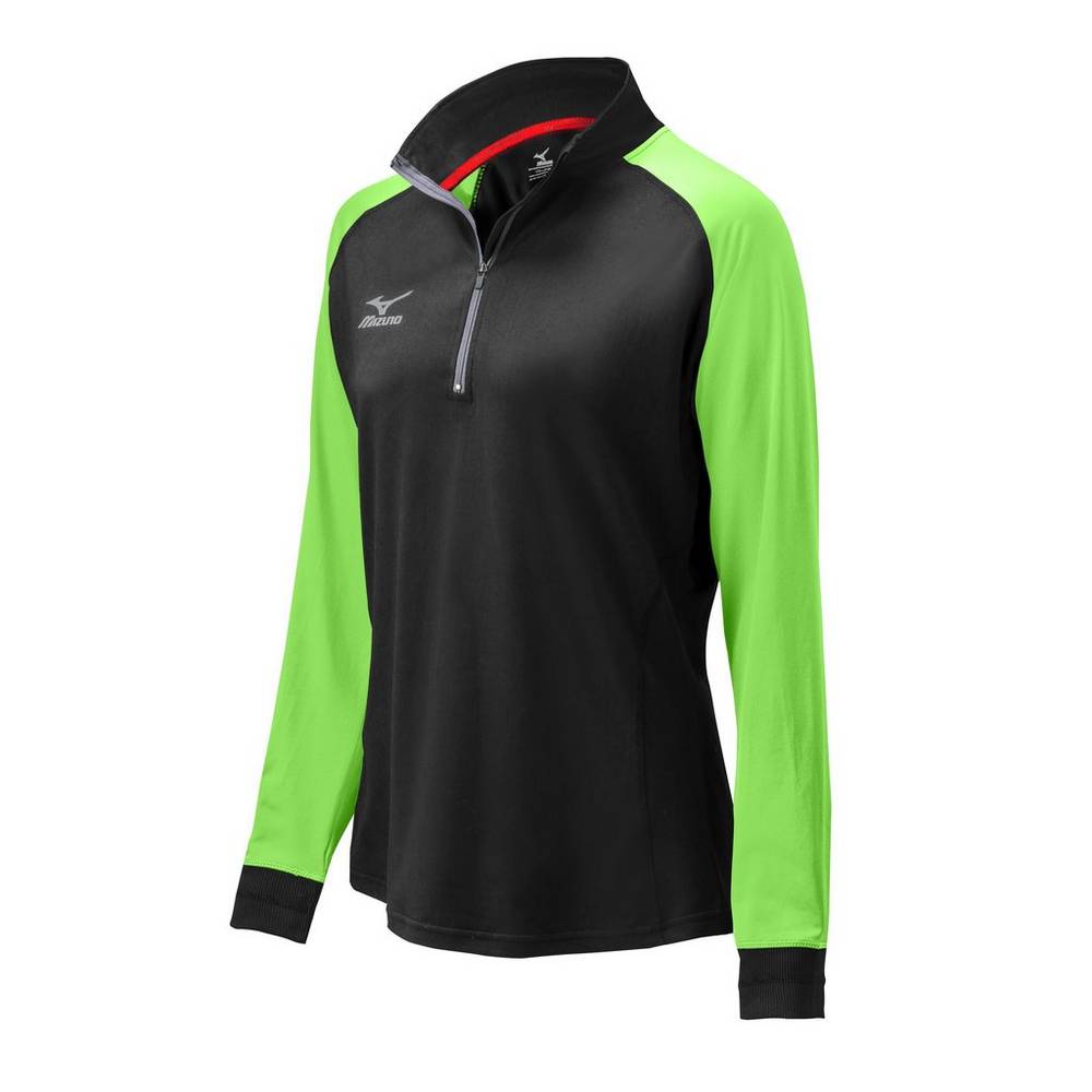 Womens Mizuno Prime 1/2 Zip Volleyball Jacket Black/Green Philippines (AEQYBP150)